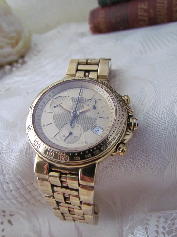 Rare ROTARY Khalif Chronograph Men s Quality Wristwatch 18ct Gold