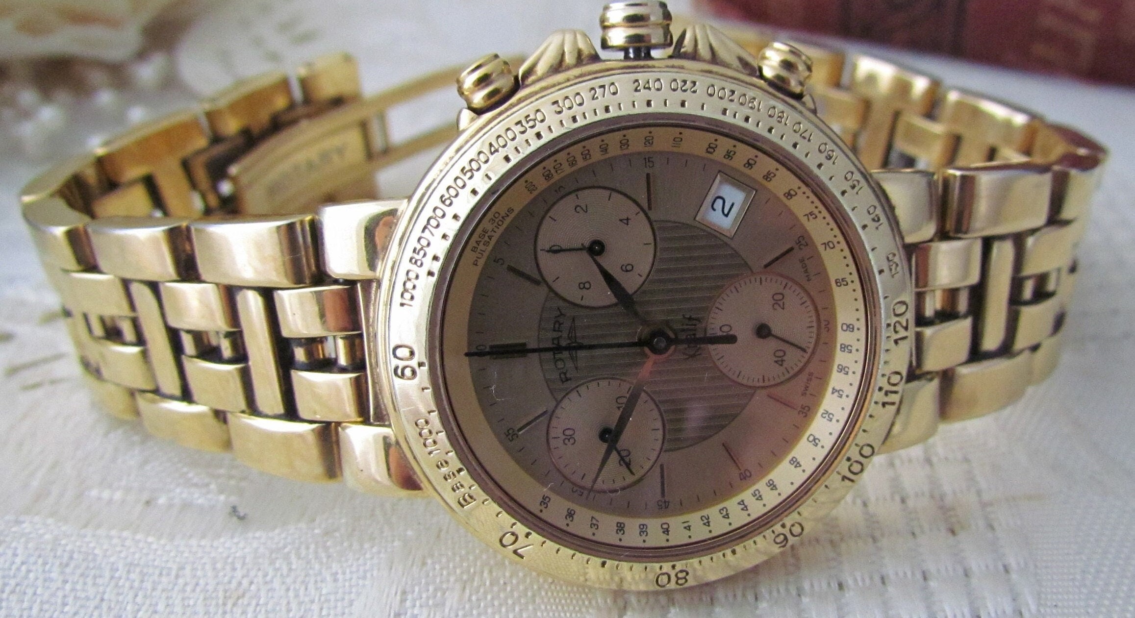 Rare ROTARY Khalif Chronograph Men s Quality Wristwatch 18ct Gold
