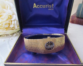 ACCURIST Vintage Wristwatch - Collectable Women's Boxed Swiss Cocktail/Dress Watch - Hand Wound Mechanical Movement - Gold Tone Finish