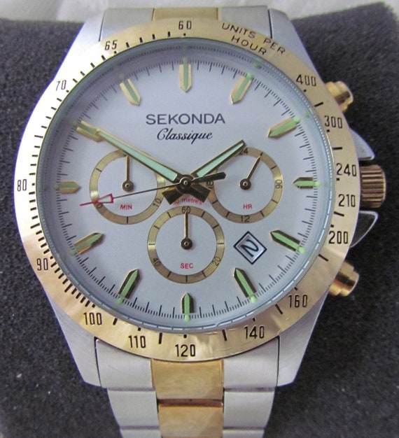Vintage SEKONDA Classique Men s Chronograph Wristwatch 2 tone Bi