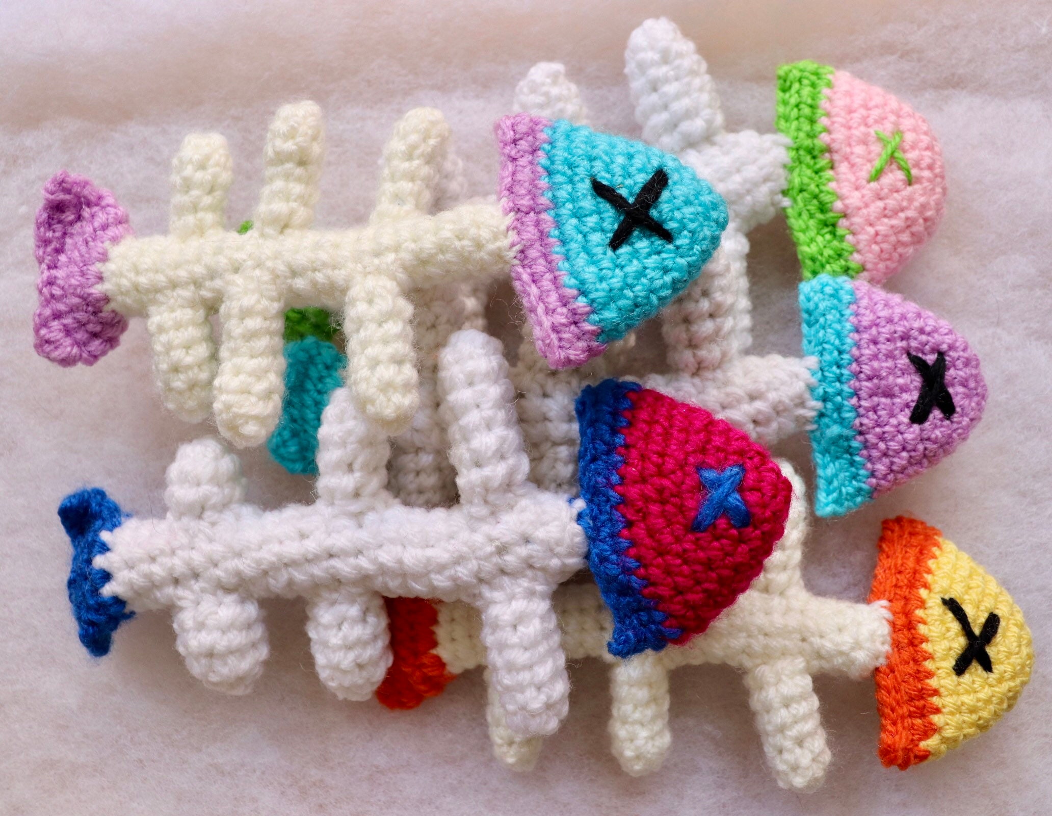 Fish scrape amigurumi cat toy with head stuffed with catnip
