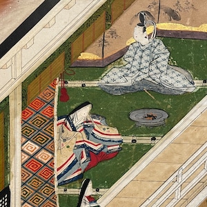 65cm x 47cm - Antique Japanese handwriting drawing/painting  - Edo era : Genji monogatari (Story)