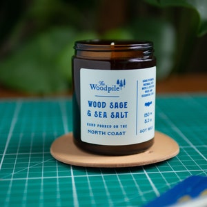 Wood Sage & Sea Salt Soy Wax Candle - Handmade in Northern Ireland, houseware, glass candle