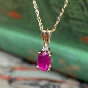 Natural Ruby and Diamond Pendant Necklace on Gold Chain