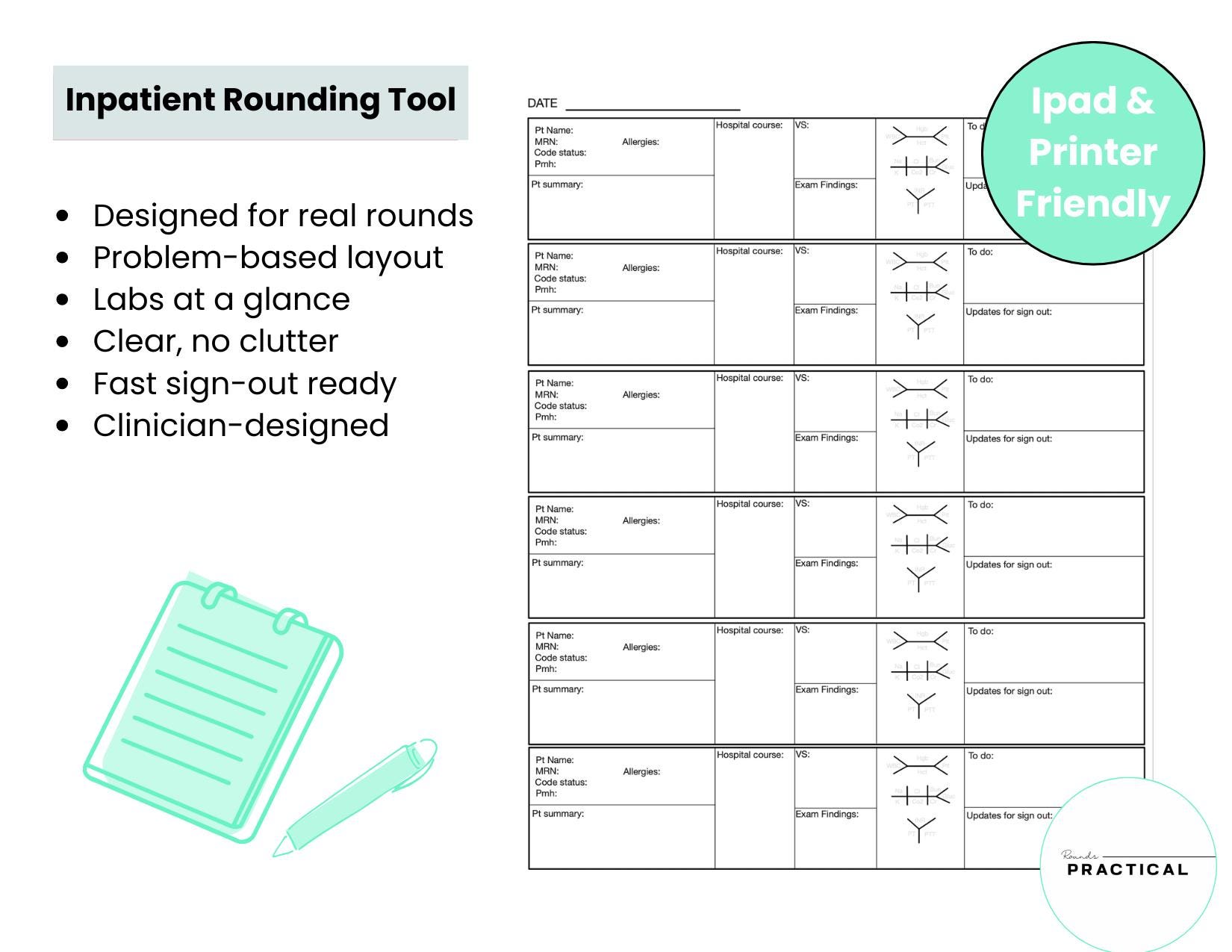 Inpatient Medicine Rounding Sheet and H&P Template Digital Download - Etsy