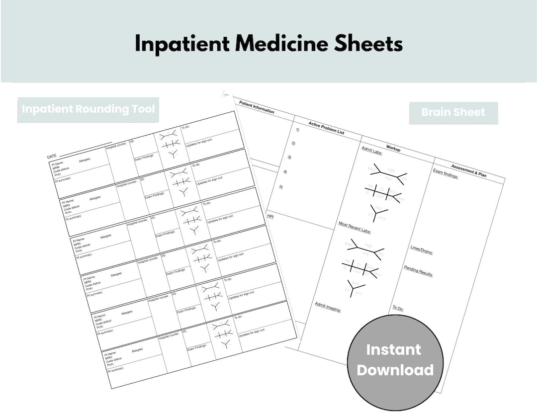 Inpatient Medicine Rounding Sheet and H&P Template Digital Download - Etsy