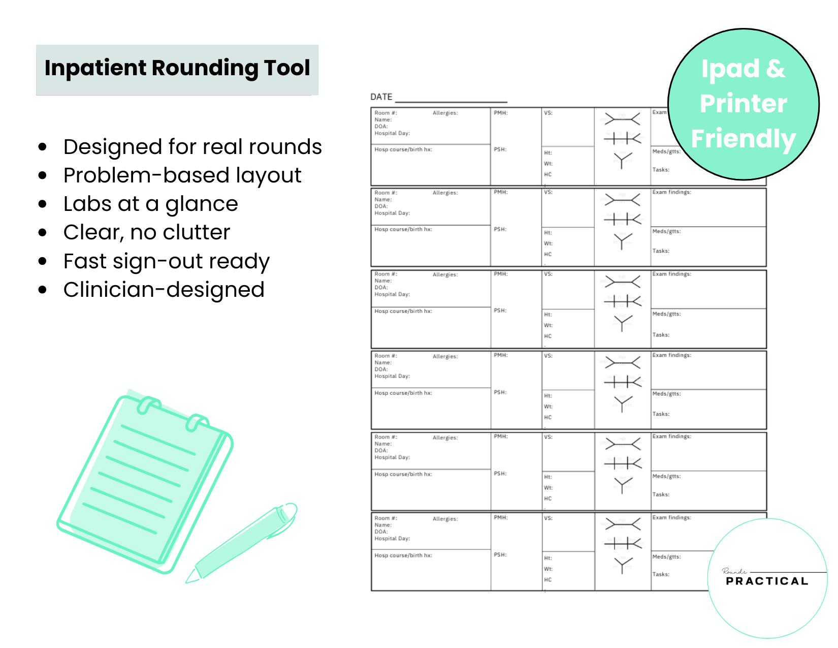Pediatric Inpatient Rounding Sheet for Medical Students | Pediatric ...