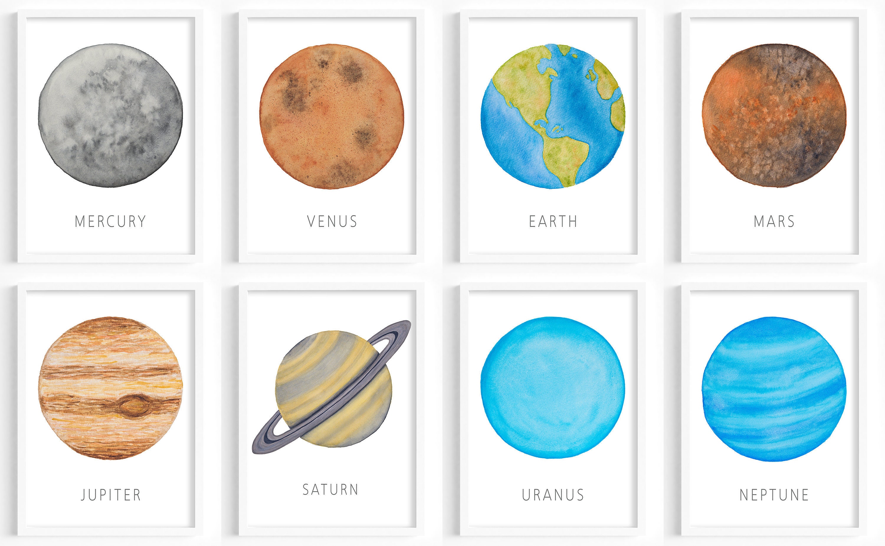 A4 or A5 Planet Prints, Space Art Prints, Planets of the Solar System ...