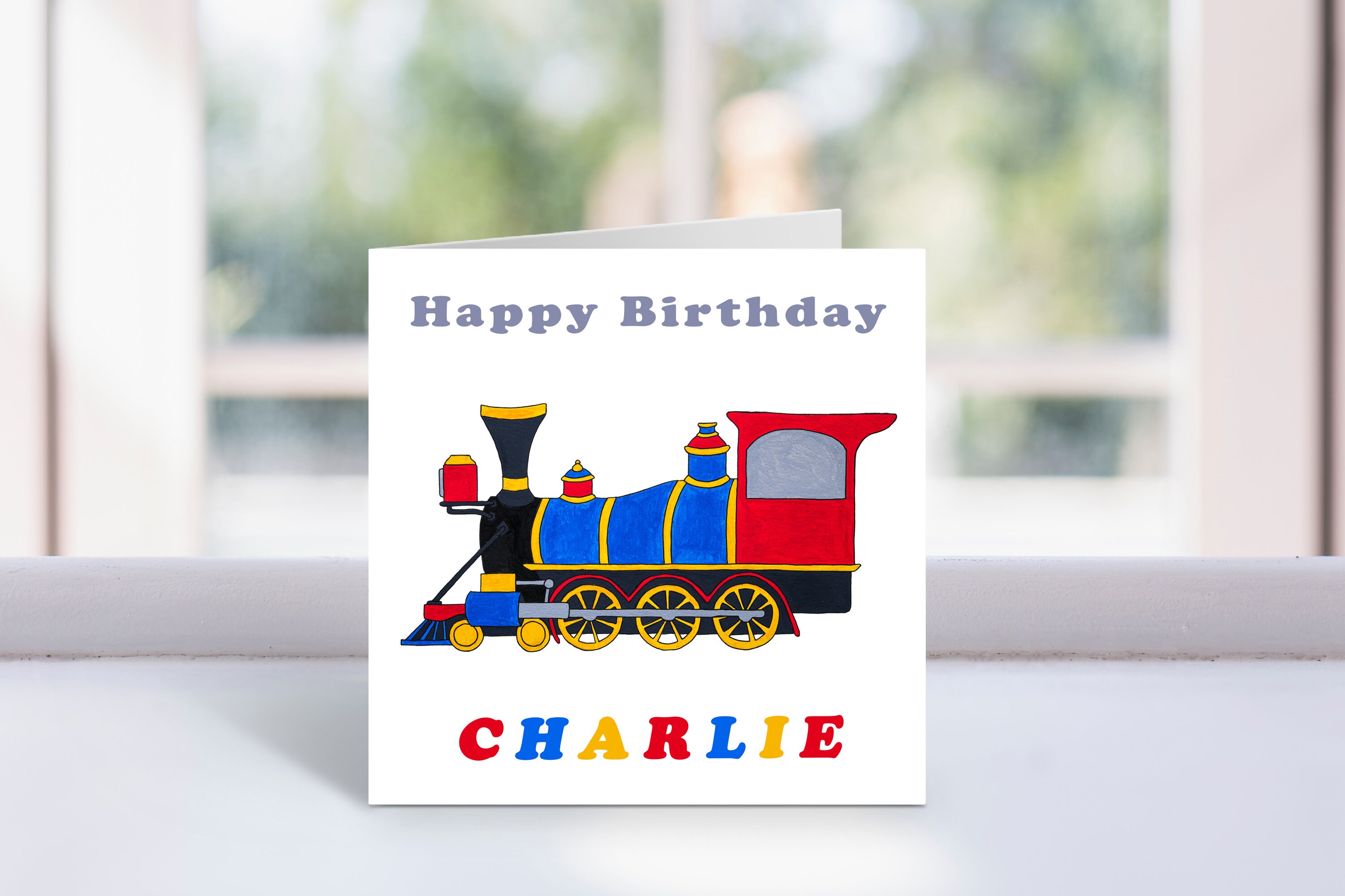 Personalised Steam Train Card Birthday Card Colourful Steam Etsy