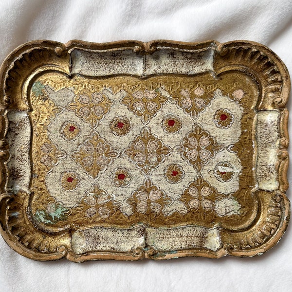 White Gold Vintage Florentine Tray, Italian Florentine Serving Tray, Victorian Gold Tray, Wedding Photography Styling Props, Decorative Tray