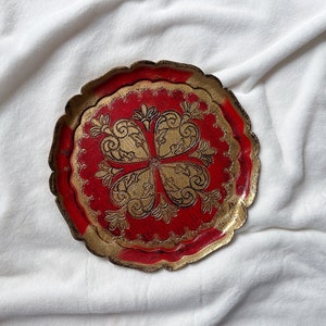 Red Gold Vintage Florentine Tray, Italian Florentine Serving Tray, Victorian Tray, Wedding Photography Styling Props, Decorative Tray