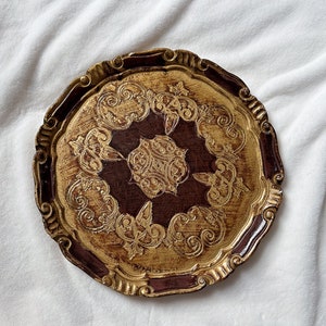 Brown & Gold Vintage Florentine Tray, Italian Florentine Serving Tray, Victorian Tray, Wedding Photography Styling Props, Decorative Tray