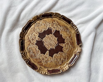 Brown & Gold Vintage Florentine Tray, Italian Florentine Serving Tray, Victorian Tray, Wedding Photography Styling Props, Decorative Tray