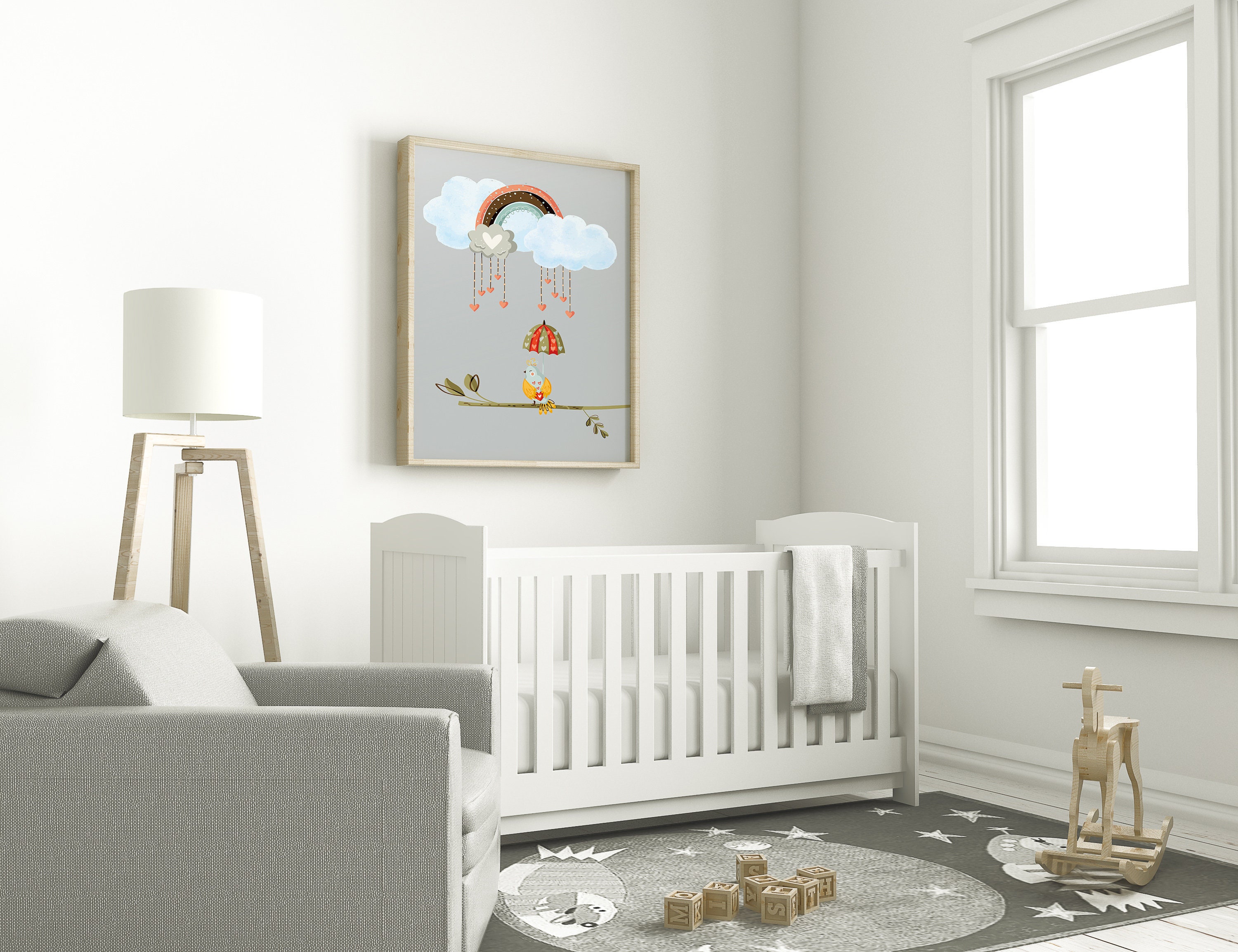 Printable Wall Art Baby Room Rainbow and Bird Modern Home Etsy