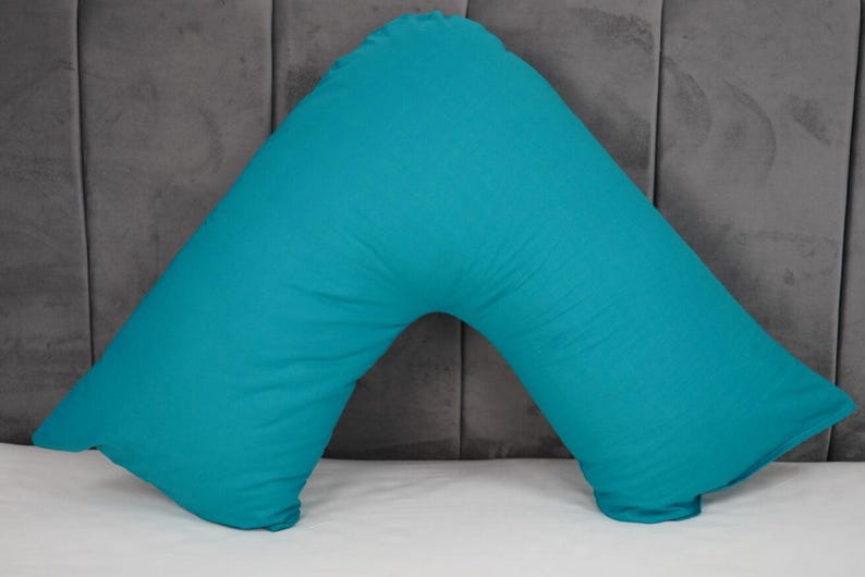 V Shaped Pillowcase Orthopedic Maternity Nursing Back Neck Support Pillow Cover 74x34cm Teal