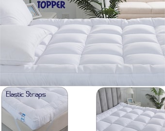 Microfiber Mattress Topper Protector 2"/5cm Elastic Corner Straps Box Stitched Well Padded in All Sizes