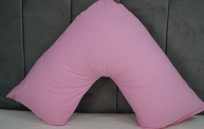 V Shaped Pillowcase Orthopedic Maternity Nursing Back Neck Support Pillow Cover 74x34cm Pink