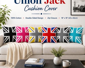 Union Jack Cushion Covers 100% Cotton British Flag Cover for Home Sofa Decor 18''x18''