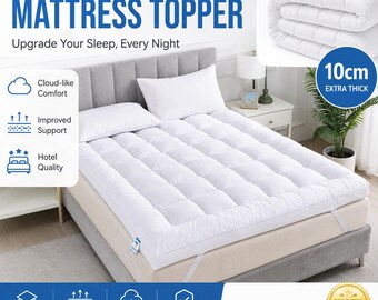 10cm Microfiber Mattress Topper  Extra Thick Mattress Pad Mattress protector Bed Topper Available in Single, Double, King, Super Size.