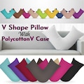 Hollowfibre V Pillow with Free Poly-Cotton V Pillowcase Orthopedic Back Neck Shoulder Maternity Support 74x34cm