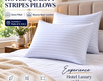 Stripes Pillows Hollowfiber Filled Bounce Back Hotel Quality Bed Pillows Pack of 2, 4