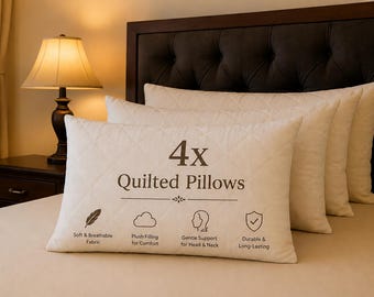 Quilted Pillows Pack of 4 Hollowfibre Filled Bounce Back Anti-Allergenic Firm Support Pillows 74x48cm