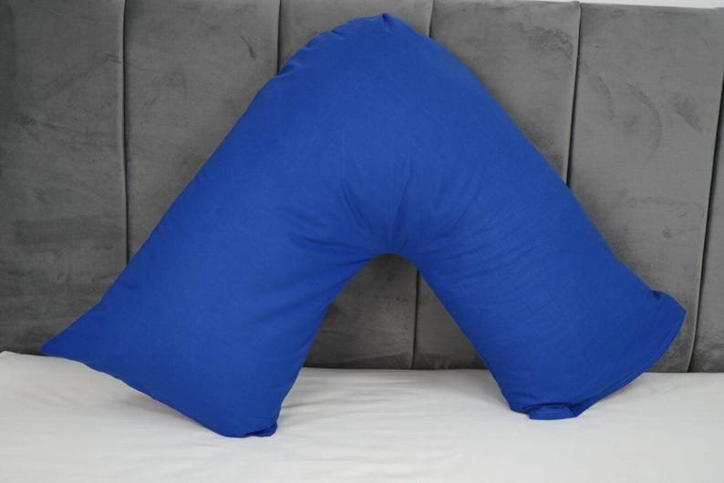 V Shaped Pillowcase Orthopedic Maternity Nursing Back Neck Support Pillow Cover 74x34cm Royal Blue