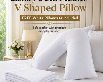 Duck Feather and Down V Shaped Pillow with Free White V Pillowcase Orthopedic Head Neck Back Support  V Pillow 74cm x 34cm