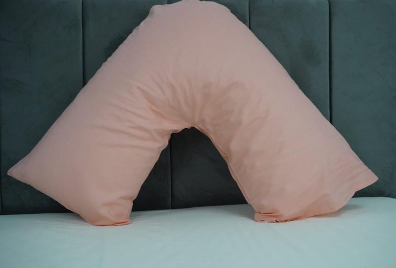 V Shaped Pillowcase Orthopedic Maternity Nursing Back Neck Support Pillow Cover 74x34cm Peach
