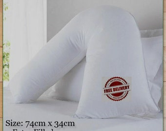 Hollow Fibre V Shaped Pillow Extra Filled Head Neck Back Body Orthopaedic Pregnancy Maternity Support