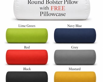 Round Shaped Bolster Pillow with FREE Bolster Pillowcase Orthopedic Roll Long Cushion 6 Colors in 3 Sizes