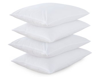4x Pillow Protectors 100% Cotton  Anti-Bacterial Zipped Entry White Pillow Cover 74cm x 48cm