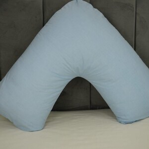 V Shaped Pillowcase Orthopedic Maternity Nursing Back Neck Support Pillow Cover 74x34cm Sky Blue