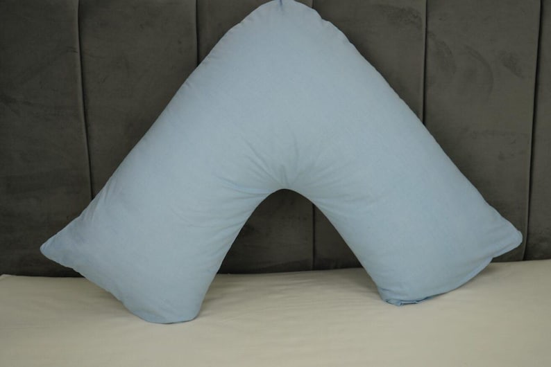 V Shaped Pillowcase Orthopedic Maternity Nursing Back Neck Support Pillow Cover 74x34cm Sky Blue