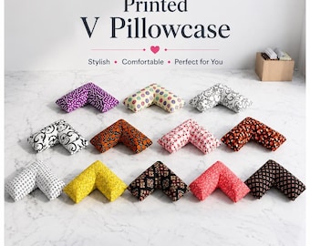 Printed V Shape Pillowcase Polycotton Cover Back Neck Support Attractive Pattern 74x34cm