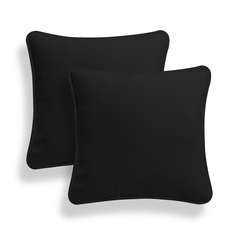 May include: Two black square throw pillows with a subtle sheen. The pillows are made of a soft, durable fabric and are perfect for adding a touch of sophistication to any room.