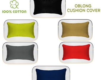 Oblong Cushion Cover Rectangular Shape Plain Cushion Cases 100% Cotton Zip Entry Pipe Edge Multiple Sizes