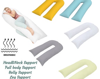 12ft U Pillow with Free Pillowcase Hollowfiber Filled Full Body Maternity Pregnancy Orthopedic Support Pillow with Case