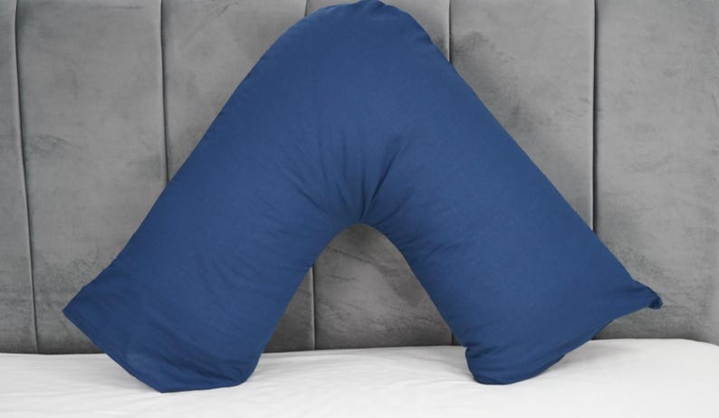 V Shaped Pillowcase Orthopedic Maternity Nursing Back Neck Support Pillow Cover 74x34cm Navy Blue