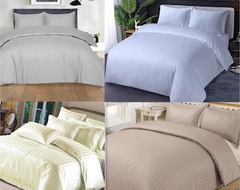 Satin Stripe Duvet Cover TC-300 100% Egyptian Cotton Luxury Soft Quilt Bedding Set with Pillowcase In all Sizes