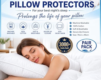 Pillow Protectors 100% Cotton OR Quilted Pillow Protectors Polycotton Zipped Entry Cover (74cmx48cm)