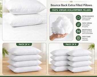 Bounce Back Hollowfiber Pillows, Extra Filled, Soft Plush, Standard Size (74cm x 48cm)