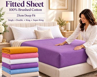 Thermal Flannelette Fitted Sheet 100% Brushed Cotton 25cm Deep Bed Sheets Available in All Sizes