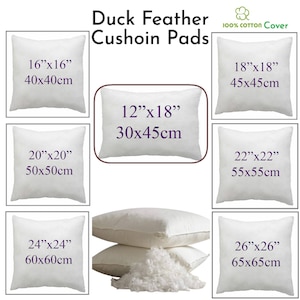 May include: Set of six white duck feather cushion pads in various sizes, ranging from 30x45cm to 65x65cm. The cushion pads are displayed on a white background. 100% cotton cover.