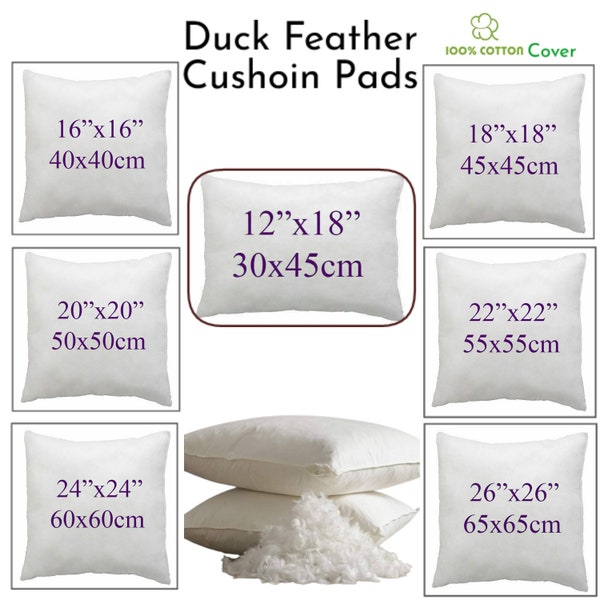 Duck Feather & Down Cushion Pads,Inserts,Inners,Scatter, Filler Deep Filled Plump Pillow 16,18,20,22,24,26