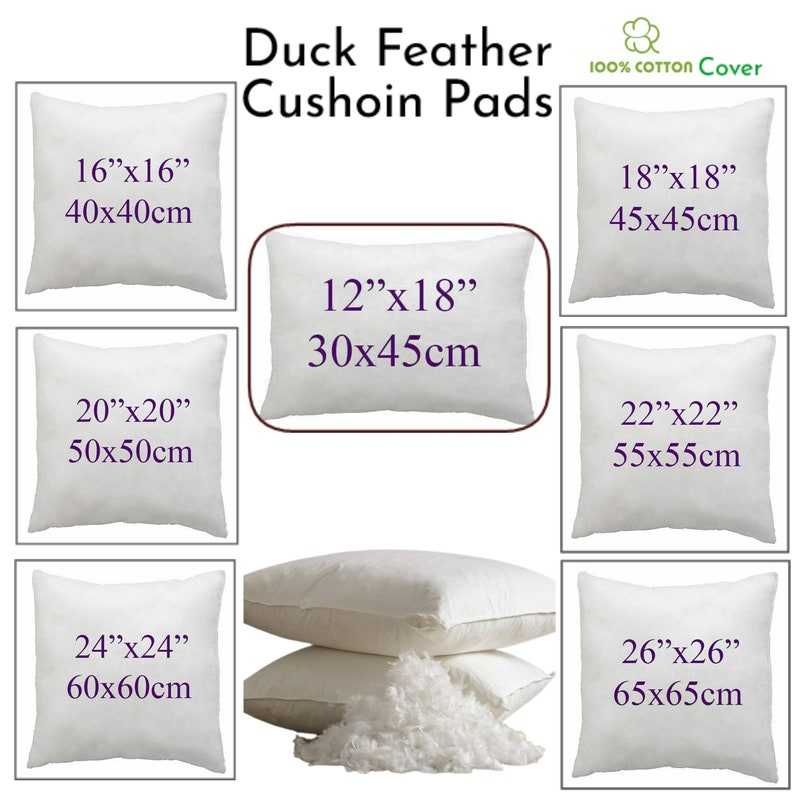 Duck Feather & Down Cushion Pads,Inserts,Inners,Scatter, Filler Deep Filled Plump Pillow 16,18,20,22,24,26 image 1