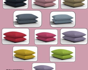 Polycotton Pair of Pillowcase Plain Dyed Housewife Bed Pillow Cover Multi Colors 75x50cm