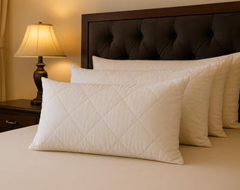 Quilted Pillows Pack of 4 Hollowfibre Filled Bounce Back Anti-Allergenic Firm Support Pillows 74x48cm