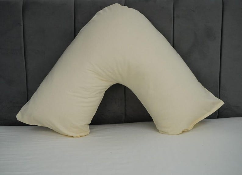 V Shaped Pillowcase Orthopedic Maternity Nursing Back Neck Support Pillow Cover 74x34cm Cream