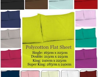 Plain Dyed Flat Sheet 100% Polycotton Bed Sheet Available in All Sizes with Separate Matching Pillowcases